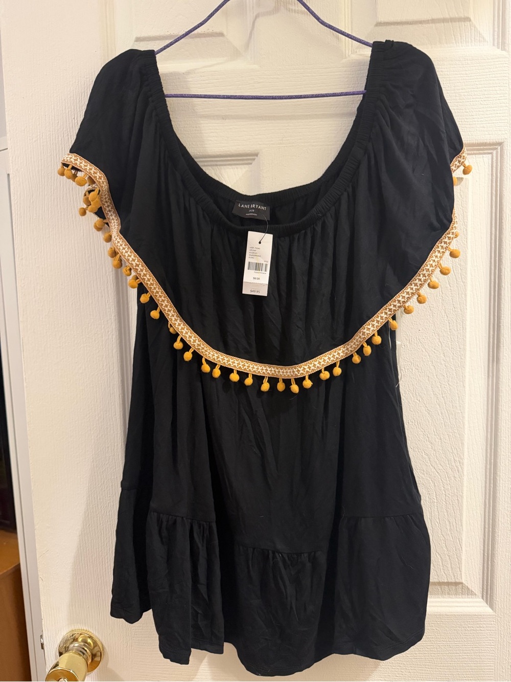Lane Bryant Black Pom-Pom Off-Shoulder or on tunic Top